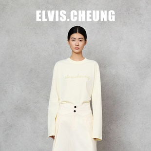 ELVIS.CHEUNG25秋冬LOGO长袖钉珠绣花T恤女高级感显瘦气质时尚