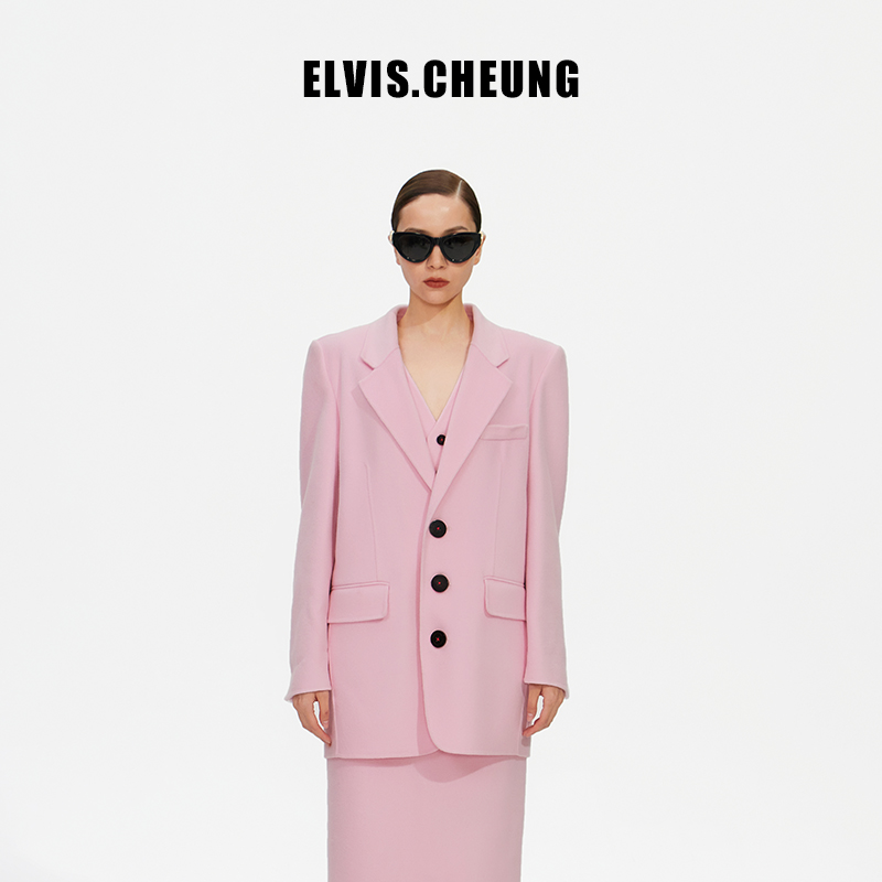 ELVIS.CHEUNG23秋冬新品彩色羊绒双面呢单排宽肩西装西服外套女