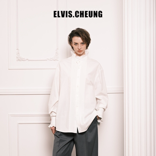 ELVIS.CHEUNG25秋冬復古荷葉領襯衫 上衣時尚 個性 女寬松休閑長袖