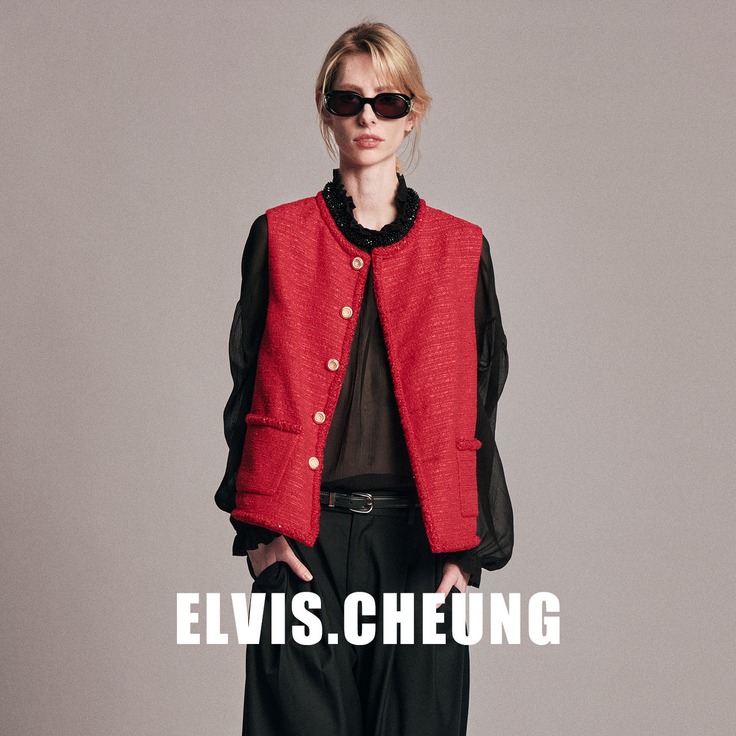 ELVIS.CHEUNG法式小香风红色马甲