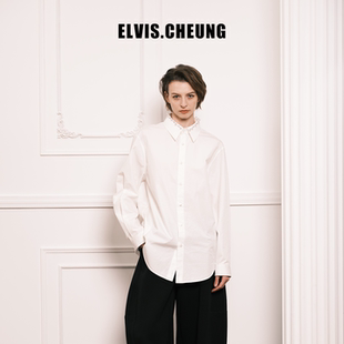 ELVIS.CHEUNG25秋冬可拆卸手工珍珠領(lǐng)白襯衫 女寬松休閑上衣 長袖