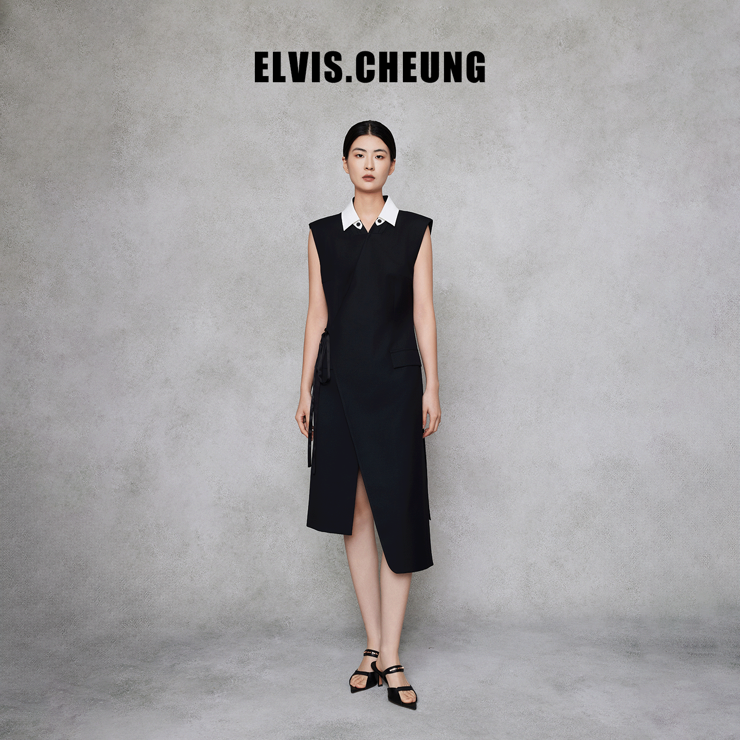 ELVIS.CHEUNG25秋冬原创设计曲襟压线假领连衣裙无袖女时尚高级感,女装/女士精品,连衣裙,淘宝优惠券,粉丝福利购,淘宝优惠卷