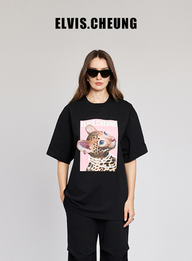 ELVIS.CHEUNG春夏豹富珍珠造型小豹子潮奢休闲宽松短袖T恤男女