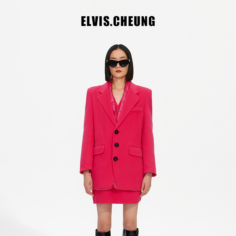 ELVIS.CHEUNG23秋冬新品彩色羊绒双面呢单排宽肩西装西服外套女