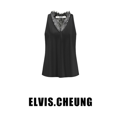 ELVIS.CHEUNG25春夏新品蕾丝拼接吊带真丝背心女打底休闲上衣