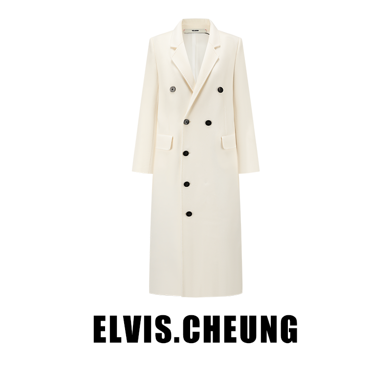 进口绵羊毛双面尼面料 西装领窄肩直身大衣