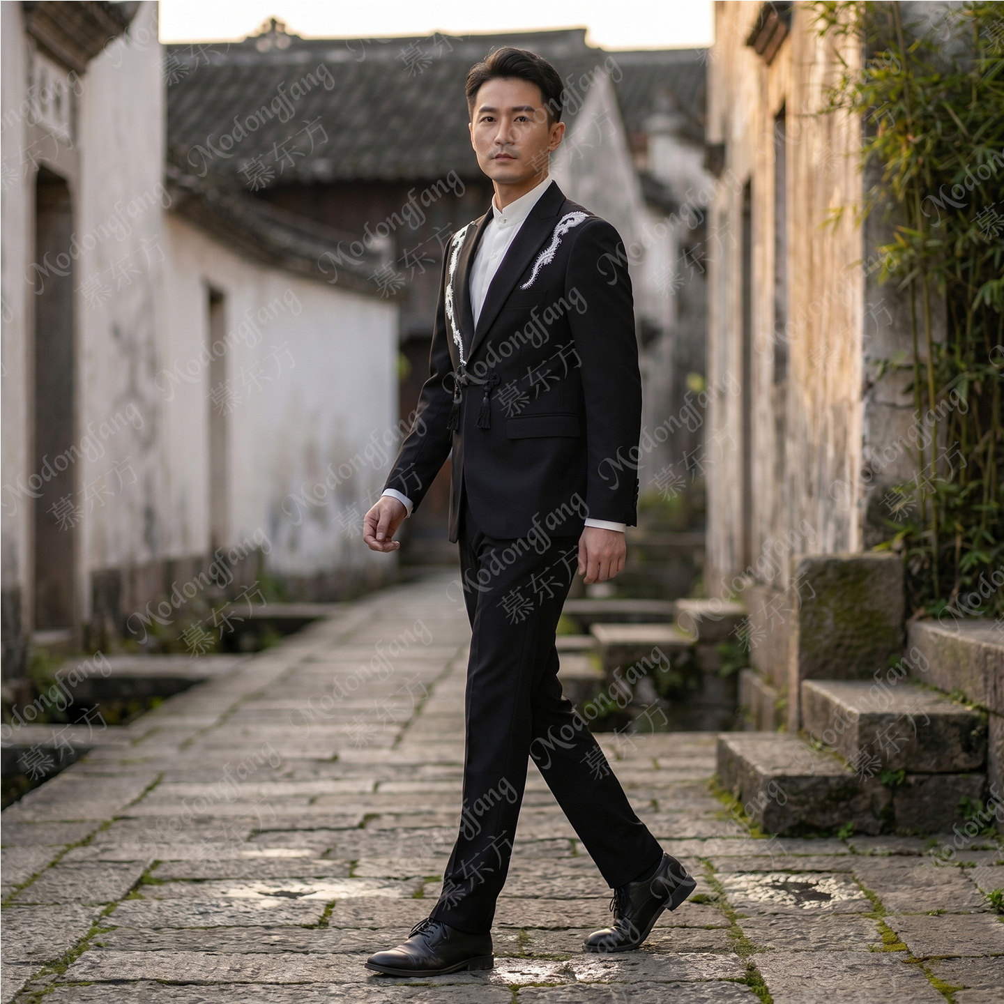 新中式男装中国风龙纹刺绣西装男结婚礼服新郎敬酒服帅气套装外套