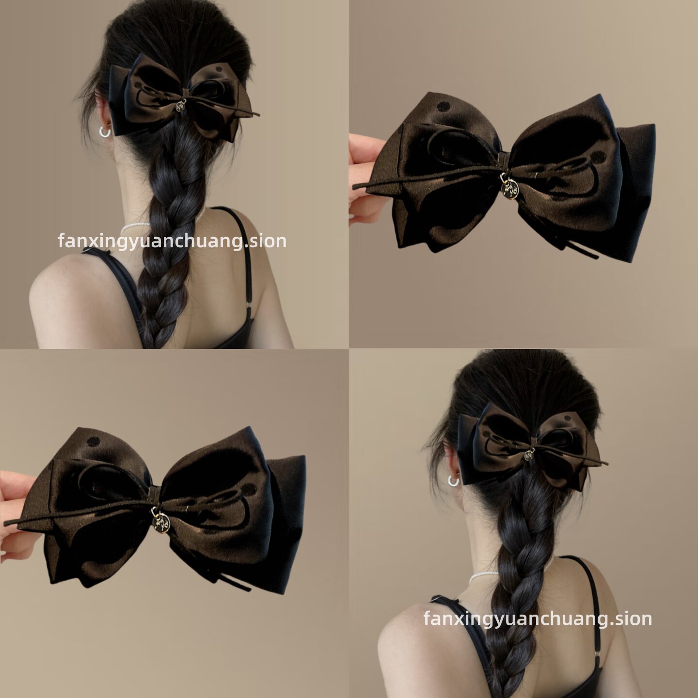 韩版缎面波点蝴蝶结丸子夹