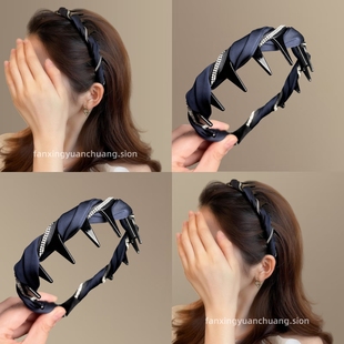 发捆 轻奢水晶黑色波浪发箍高级感高颅顶头箍气质发饰带齿发卡夏季