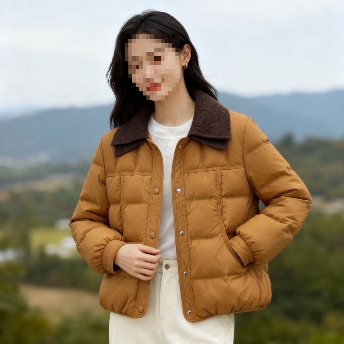 时尚拼色双层翻领短款棉服女2025冬季新款保暖休闲风百搭保暖外套