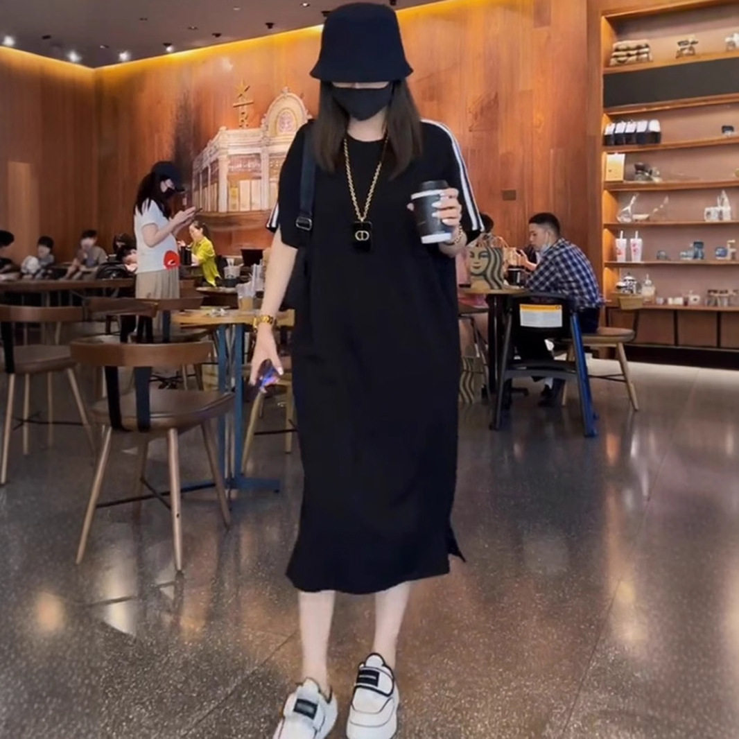 2026春夏季新款大码女装时尚高级感过膝T恤裙中长款显瘦连衣裙