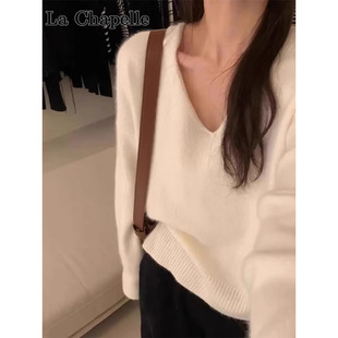 大码V领宽松慵懒风针织毛衣女2026春秋冬季软糯内搭打底衫上衣潮