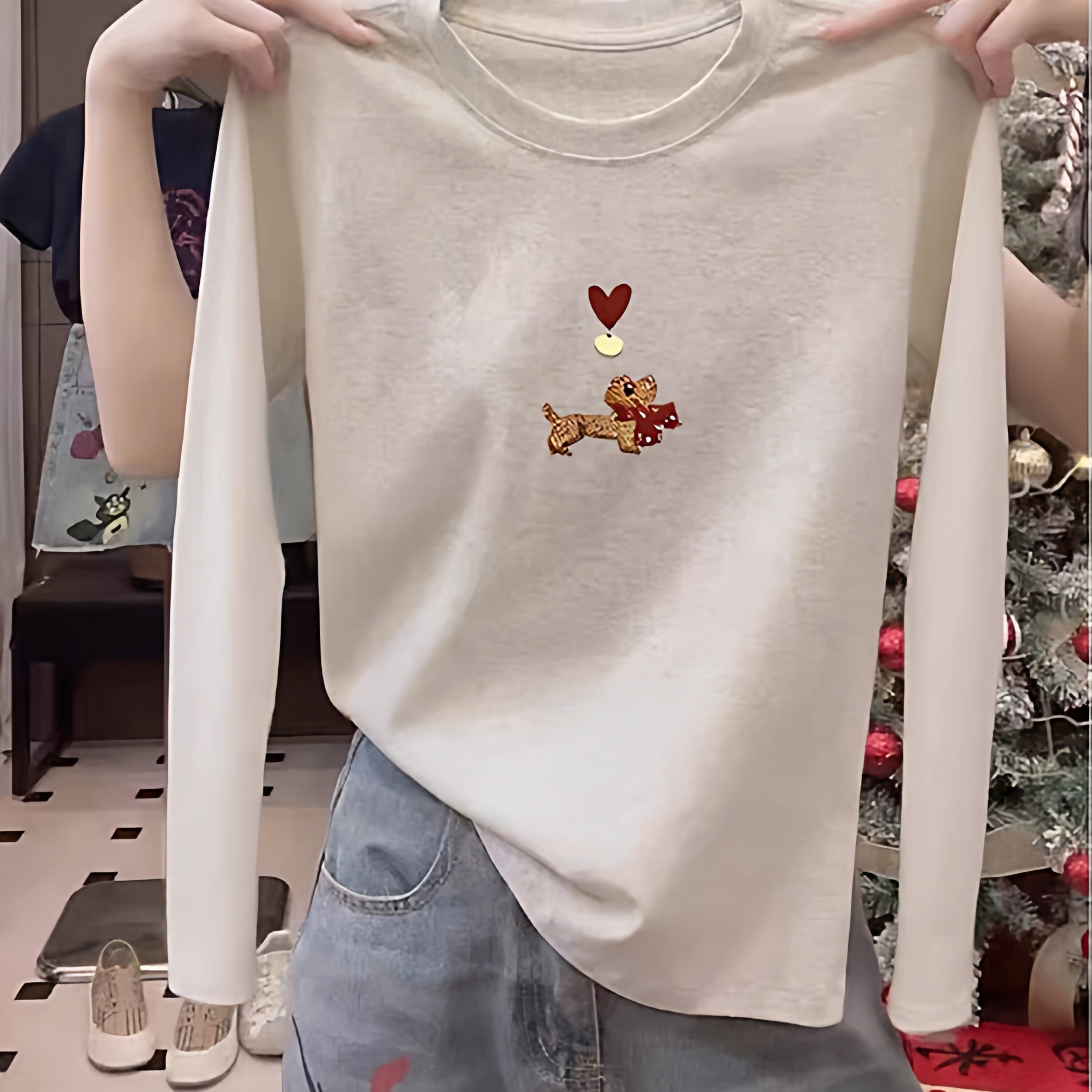 纯棉打底衫女春2026新款内搭修身显瘦浅灰色圆领正肩长袖t恤上衣