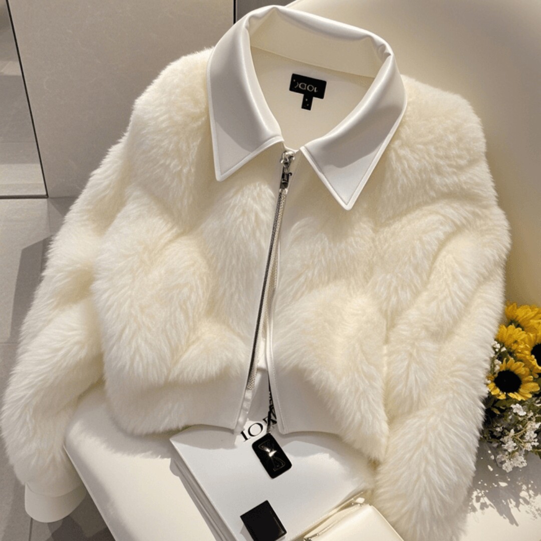 2026年秋独特超好看韩系毛绒绒上衣女气质高端小香风白色短款外套