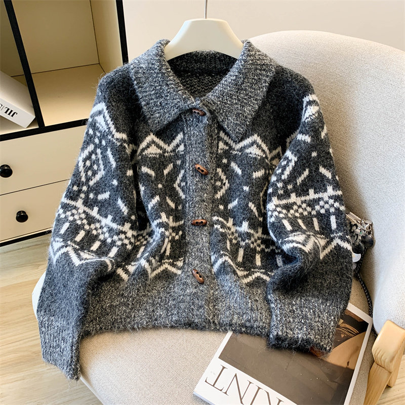 几何乐章费尔岛毛衣慵懒高级感针织开衫女小个子外套