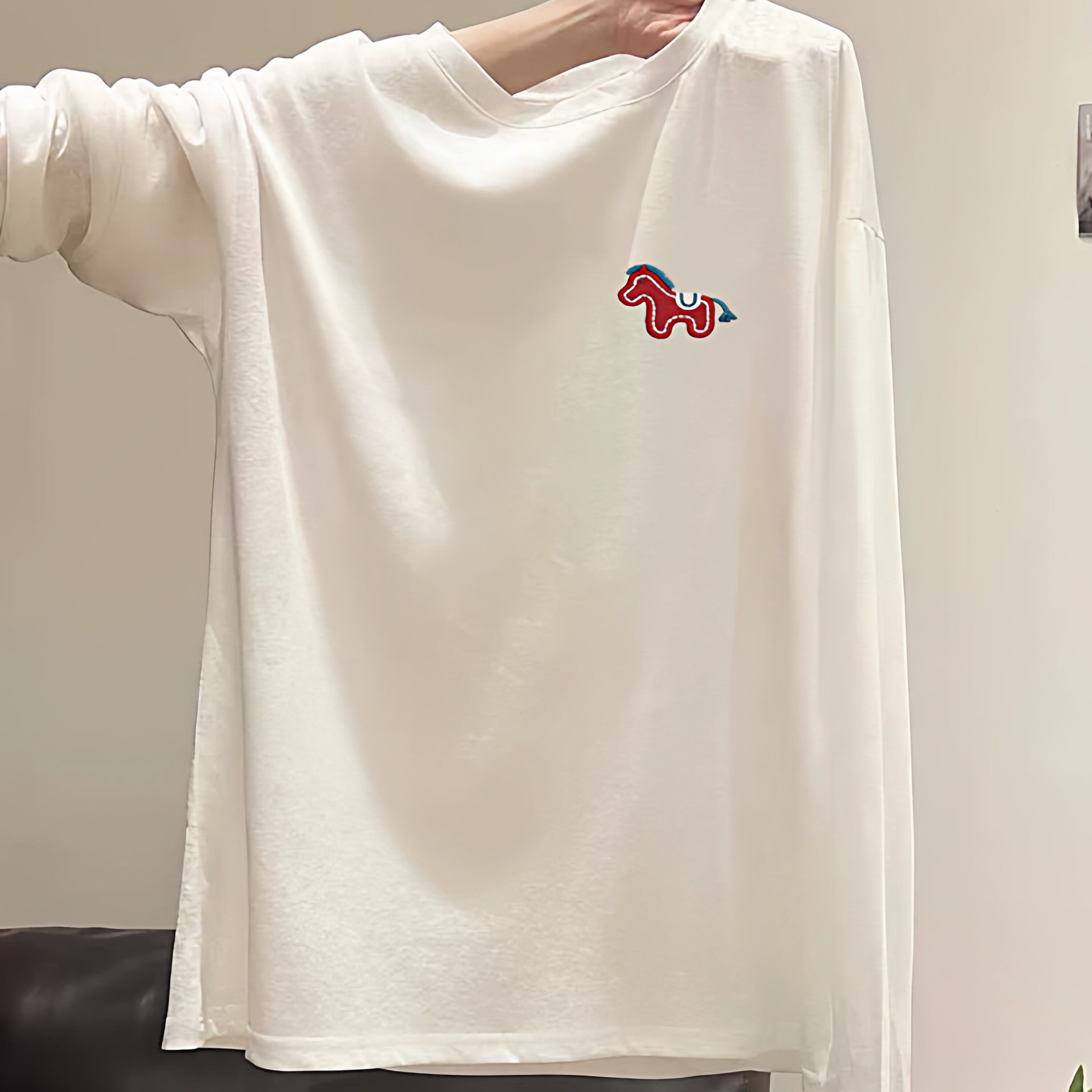 纯棉白色正肩长袖T恤女2026春秋新款大码胖mm打底衫内搭显瘦上衣