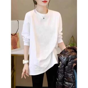 遮盖屁股春秋季中长款打底衫女宽松下衣失踪纯棉内搭大白t恤上衣