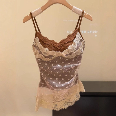 复古波点蕾丝假两件花边