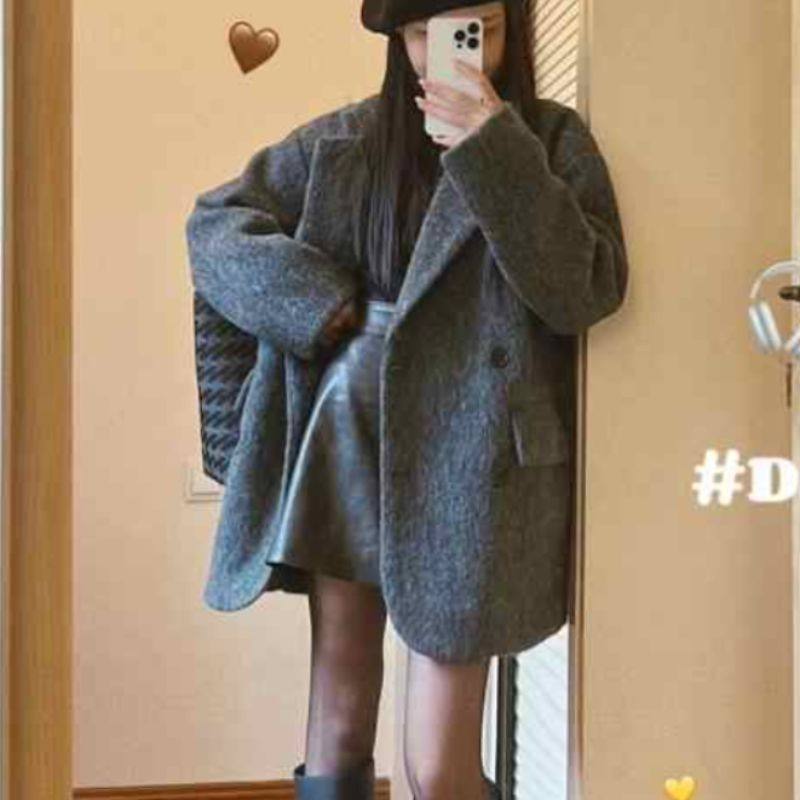 加厚羊毛大衣新款秋冬女高级感小个子灰色呢子显站好百搭西装外套