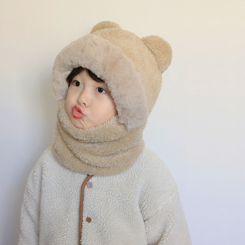 儿童帽子男孩2024新款冬围巾一体秋冬季套头帽女童围脖宝宝护耳帽