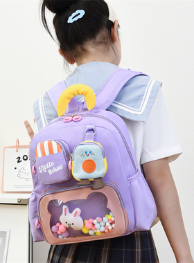 新款儿童卡通可爱双肩包男童幼儿园学生校园书包紫色儿童出游背包
