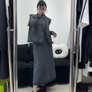 新款 全码 欧洲站时尚 马甲半身裙套装 女 气质小香风流苏无袖 24ss秋季