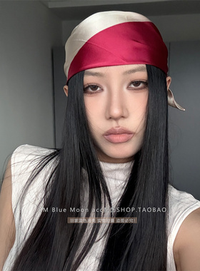 原创复古小众红色拼色提花头巾女y2k辣妹三角巾甜酷街舞拍照装饰