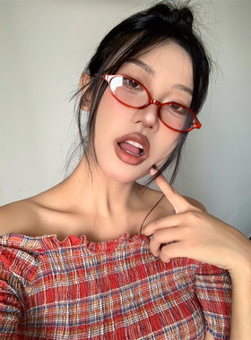 90s复古美式辣辣妹椭圆渐变复古眼镜凹造型拍照Y2K亚文化素颜眼镜