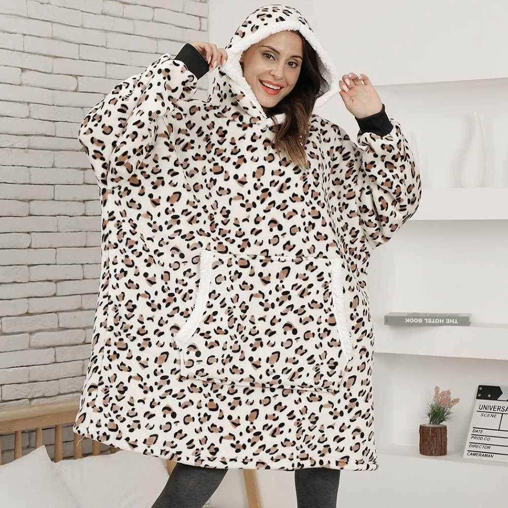 Leopard Fleece Hoodie Sweatshirt Women Oversized Hoodie Blan