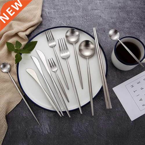 Matte Silver Cutlery Set Chinese Korean Chopsticks Sticks F