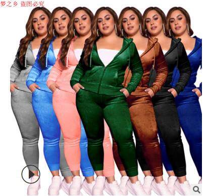 Xl-4xl Large size Ladies Fall Korean velvet 2 piece set大码