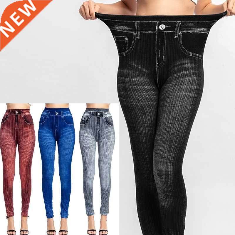 Sexy Faux Jeans Leggings Women Sretch Printed Short Leggins