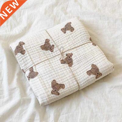 Bear Print Baby Blankets Newborn Muslin Cotton Gauze Swaddle