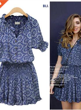 Summer Dress Women 2019 Mandarin Collar Woman Dress V-Neck