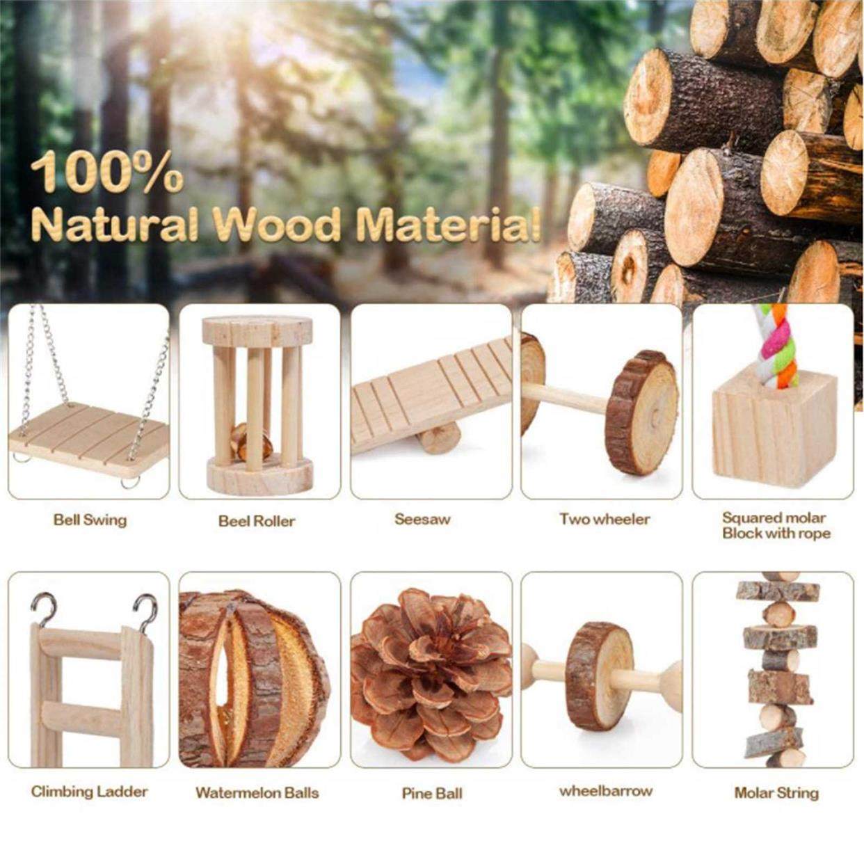 Hamster Guinea Pig Toys - Wooden Playing Toy Exercise Bell