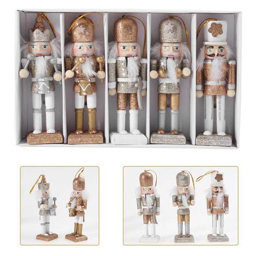 1 Set=5pcs Christmas Wooden Doll Decor Handmade Christmas Nu