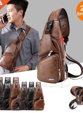 New Men's USB Chest Bag Designer Men Messenger Crossbody Pac