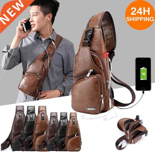 New Men's USB Chest Bag Designer Men Messenger Crossbody Pac