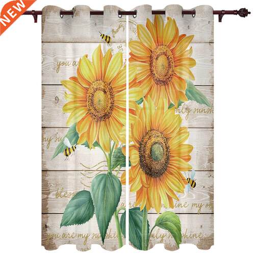 Farm Flower Sunflower Bee Window Curtains for Living Room