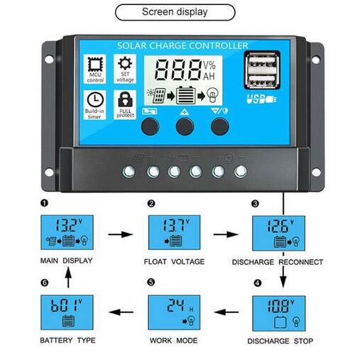 Solar Charge Controller PWM 100A Solar Power Regulator 12V 2