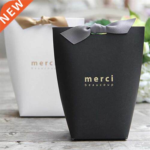 10Pcs Merci Letter Printed Candy Bag Paper Box Sanck Favor