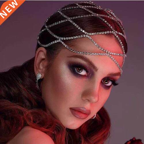 2021 Hollow Rhinestone Mesh Headpiece Wedding Head Chain Jew