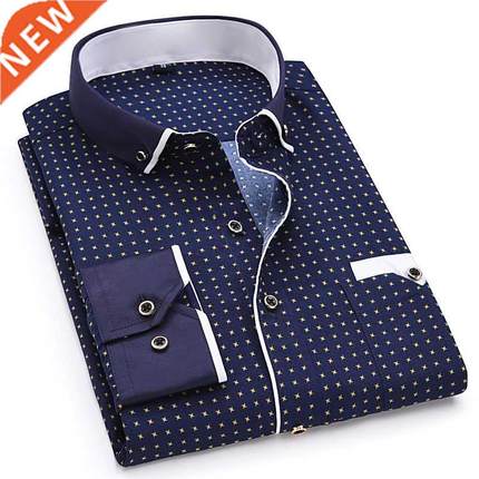 Fashion Print Casual Men Long Sleeve Button Shirt Stitching