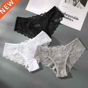 3PCS/Set Women's Sexy Lace Panties Pure Color Transparent Br