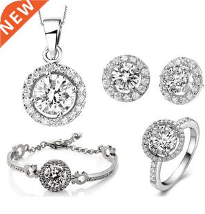 New Roantic Cubic Zirconia Crystal Necklace Earring Ring Br