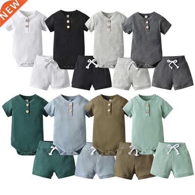 Summer Newborn Baby Boys Girls Clothes Set Cotton Solid Knit