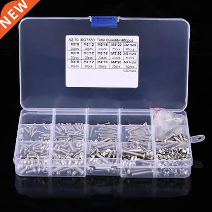 480pcs M2 M3 M4 Screws and Nuts SS304 Hex Socket Button Head