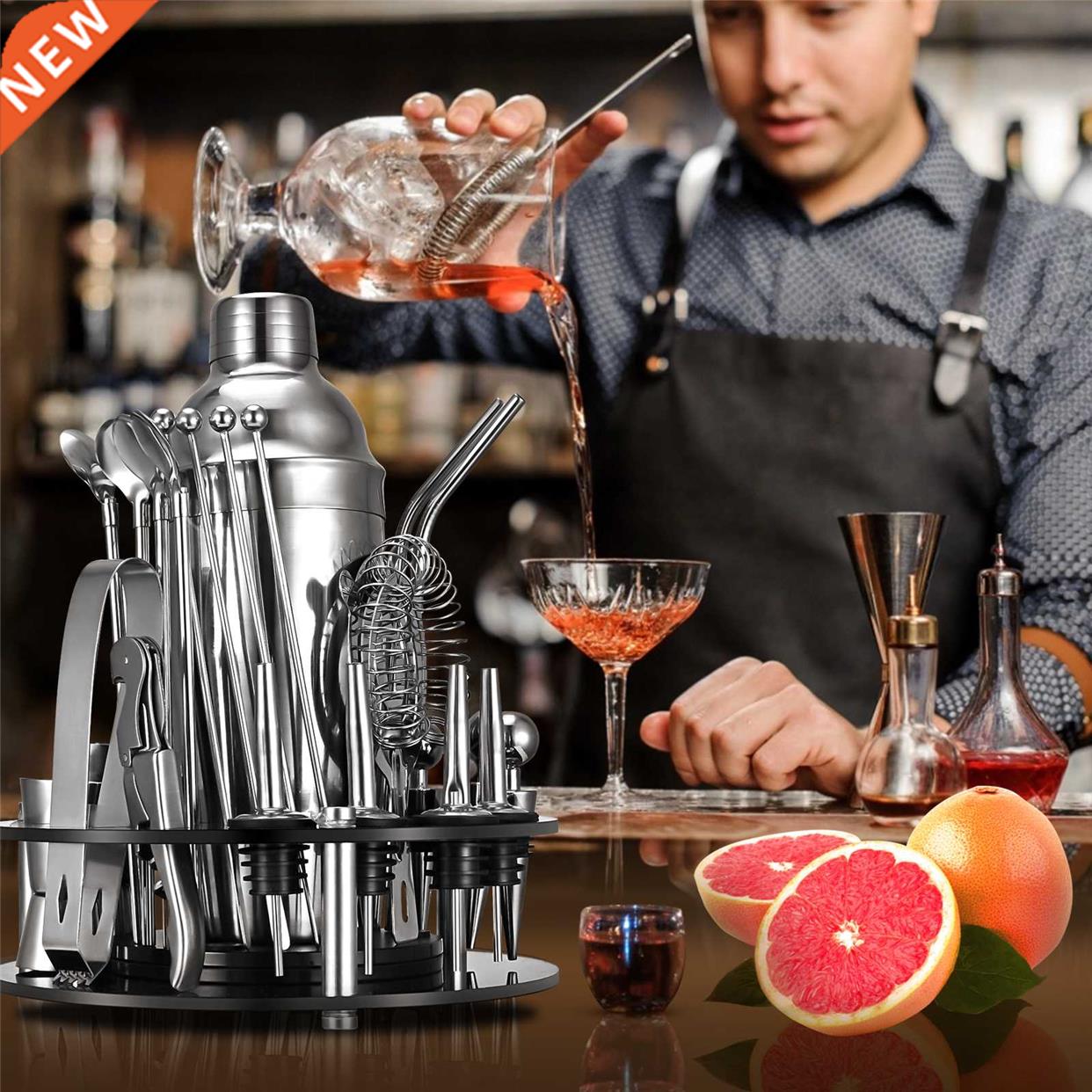 31pcs Bartender Kit Matte Black Cocktail Shaker Set With