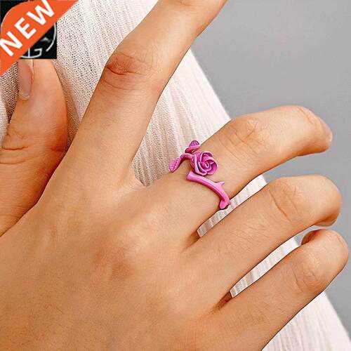 European American creative sweet open pink rose ring ring