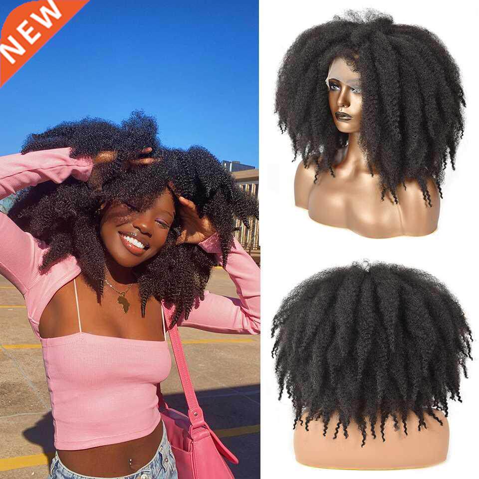 Short Afro Crochet Hair Lace Front Wigs With Bangs For Black